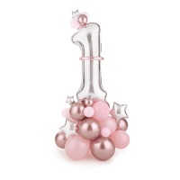 Bouquet de globos de número 1 color rosa - PartyDeco - 50 piezas