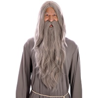 Peluca y barba de mago gris