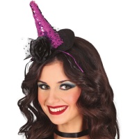 Diadema mini sombrero de bruja lila con lentejuelas
