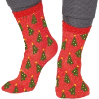 Calcetines de árbol de Navidad rojos con glitter infantiles - 1 par