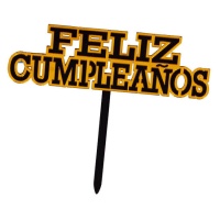 Topper para tarta de Feliz Cumpleaños de contorno dorado