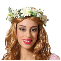 Diadema de flores blancos con hojas