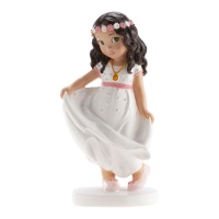 Figura para tarta de Mi primera comunión niña con diadema de flores - 16 cm