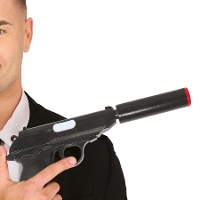 Pistola negra con silenciador de 25 cm
