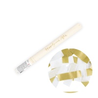 Cañón de confetti manual de tiras blancas y doradas - 35 cm
