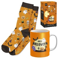 Set regalo de taza y calcetines Halloween cementerio