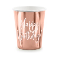 Vaso Happy Birthday rosa dorado de 260 ml - 6 unidades