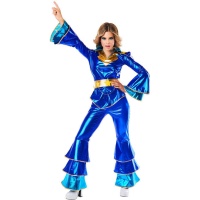 Disfraz estilo disco azul metalizado para mujer