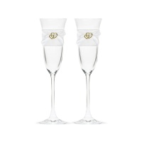 Copas de cristal para brindis de boda con corazones dorados - 2 unidades