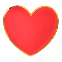 Platos de 25 x 23 cm con forma de corazón rojos - 6 unidades