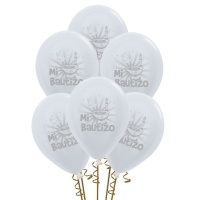 Globos de látex satín blanco perlado de Mi bautizo de 30 cm - Sempertex - 12 unidades