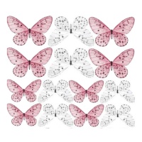 Obleas de mariposas metalizadas blancas y rosas - Crystal Candy - 22 unidades