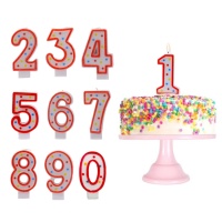 Vela de número clásica con puntos de colores de 6 cm