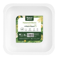 Platos de 26 cm cuadrados de cartón biodegradable blanco - 4 unidades