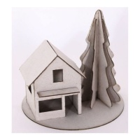 Figura de madera de escena de casita de Navidad y árbol de 16 x 15,2 cm - Artis decor