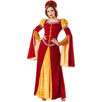 Disfraz de época medieval dorado y granate para mujer