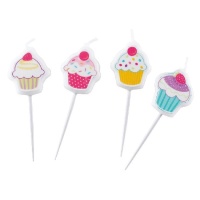 Velas de mini cupcakes de colores - 4 unidades