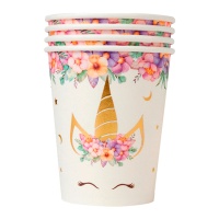 Vasos Unicornio floral de 266 ml - 8 unidades