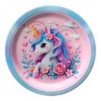 Platos de Unicornio rosa encantador de 18 cm - 8 unidades