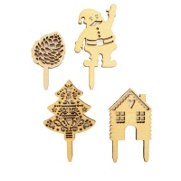 Picks de madera de Navidad - Scrapcooking - 4 unidades