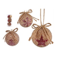 Bolas de Navidad doradas con dibujo de 8 cm - 3 unidades