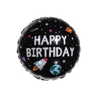 Globo redondo Happy Birthday galaxia exterior de 45 cm