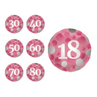 Globo de cumpleaños rosa con topos con número de 45 cm - Conver Party