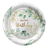 Platos de Happy Birthday Floral de 23 cm - 6 unidades