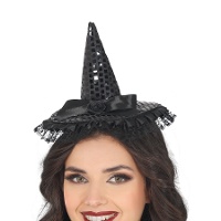 Sombrero de bruja mini con lentejuelas y lazo