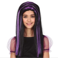 Peluca con mechas lilas infantil