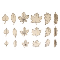 Figuras de madera de hojas de otoño surtidas - 18 unidades