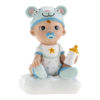 Figura para tarta de bautizo de bebé niño con biberón - 10 x 6 cm