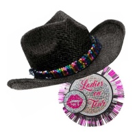 Sombrero negro con lentejuelas y escarapela de ladies on tour