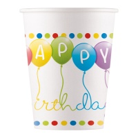 Vasos de Happy Birthday arcoíris de 200 ml - 8 unidades