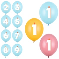 Globos de látex de Número Multicolor de 30 cm - 50 unidades