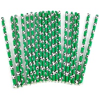 Pajitas de papel de Fútbol verdes - 20 unidades