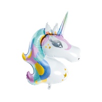 Globo silueta XL de Unicornio arcoíris elegante de 73 x 90 cm - PartyDeco