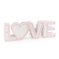 Letrero Love de madera con luces led de 26 x 8 cm