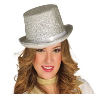 Sombrero de copa alta plata brillante