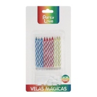 Velas de colores a rayas mágicas de 6 cm - 10 unidades