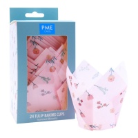 Cápsulas tulipán de papel para muffins rosa de flores - PME - 24 unidades
