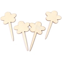 Picks de madera de flores para decorar - 4 unidades