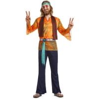 Disfraz de hippie naranja para hombre