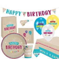 Pack para fiesta de Happy Birthday kraft