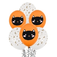 Globos de látex de Halloween Hocus pocus con gato de 30 cm - PartyDeco - 50 unidades