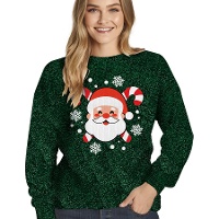 Jersey de Navidad de Papá Noel con glitter para mujer