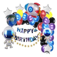 Kit de globos y guirnalda Happy Birthday de Espacio Exterior - Monkey Business - 84 unidades
