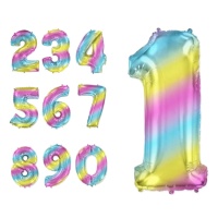 Globo de número arcoíris pastel de 71 cm - Conver Party