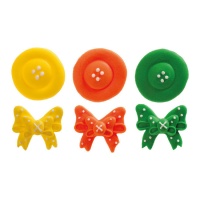 Figuras de azúcar de botones y lazos de colores de 3,5 cm - Dekora - 48 unidades