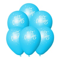 Globos de látex celestes Feliz Cumpleaños de 23 cm - 6 unidades